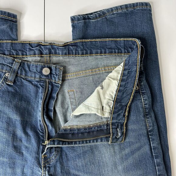 Levis 505 Denim Blue Jeans Mens 36 X 34 Medium Wash Straight Leg Mid Rise - Picture 5 of 14